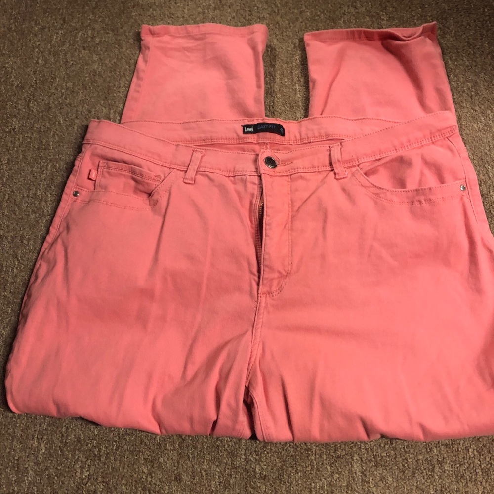 Lee ankle straight coral pants